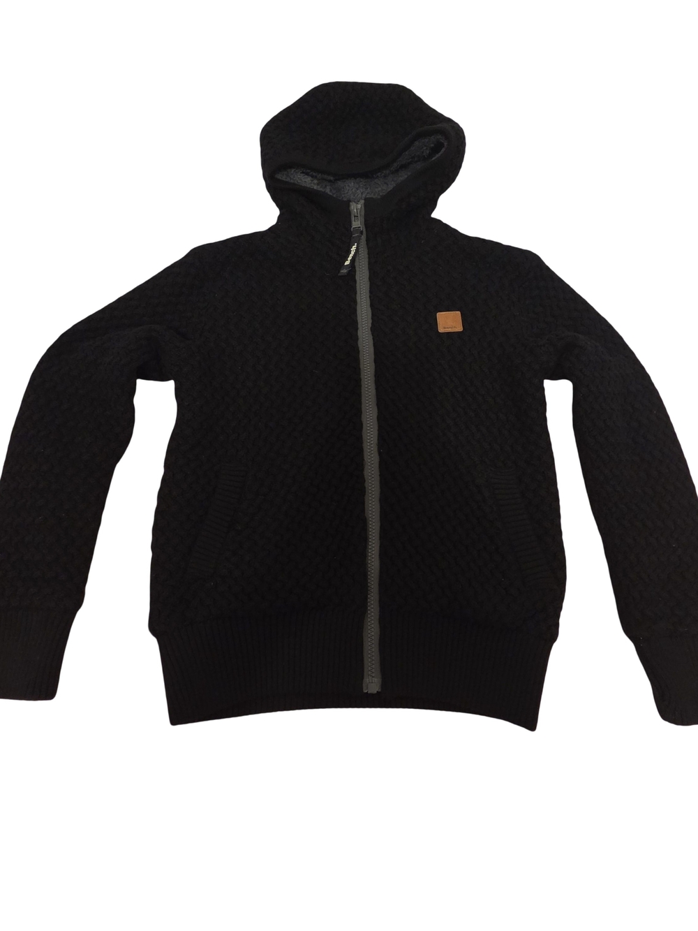 Bench Black Quilted Hooded Zip-Up Jacket with Chest Patch